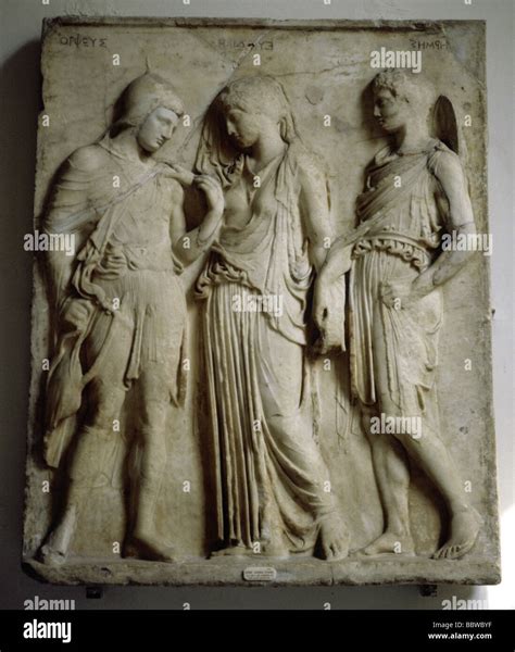 Hermes Der Griechische Gott Mit Eurydike Und Orpheus Relief Marmor