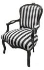 Fauteuil Baroque De Style Louis Xv Ray Noir Et Blanc Et Bois Noir