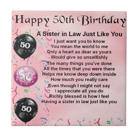 Sister In Law Poem 50th Birthday Ceramic Tile Zazzle