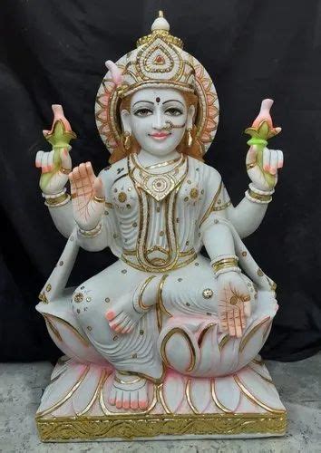 White Golden And Pink Painted Marble Laxmi Mata Statue For Worship