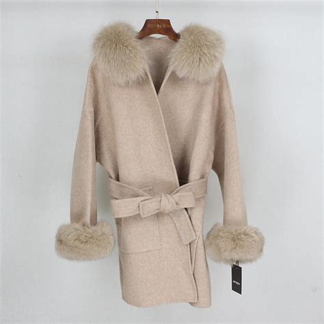 Oftbuy Real Fur Coat Winter Jacket Women Natural Fox Fur Collar