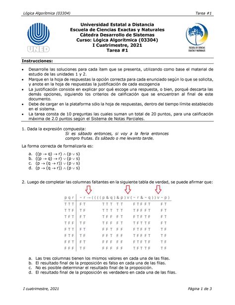 0 3304 Tarea 1 Del segundo cuatrimestre del año 2021 Lógica