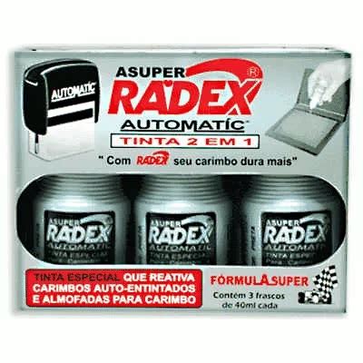 Tinta Especial Refil De Carimbo Automatic Radex Preto 40ml C 3 Unidade