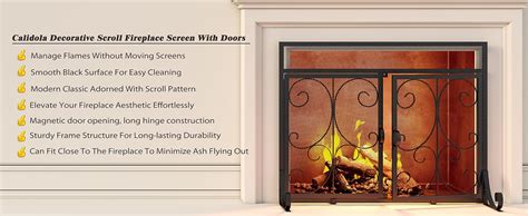 Calidola Flat Fireplace Screen With Doors Wrought Iron Frame With Metal Mesh Flat