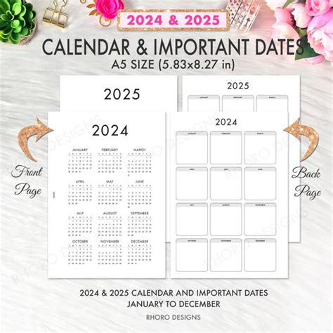 2025 A5 Calendar Printable Fina Rosalinde