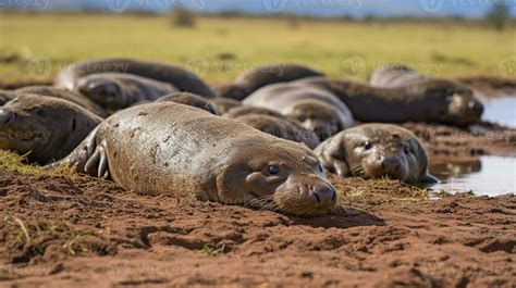 Photo Of A Herd Of Platypus Resting In An Open Area On The Savanna