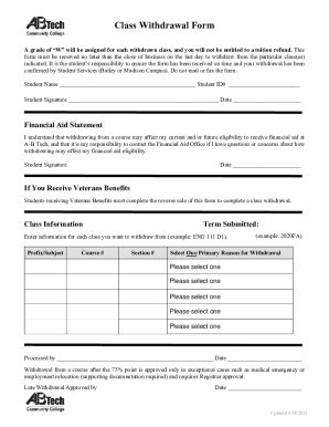 Fillable Online A B Tech Class Withrawal Form A B Tech Class Withrawal