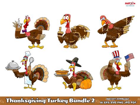 Thanksgiving Turkey Characters 2. Digital Clip Art Vector Graphic ...