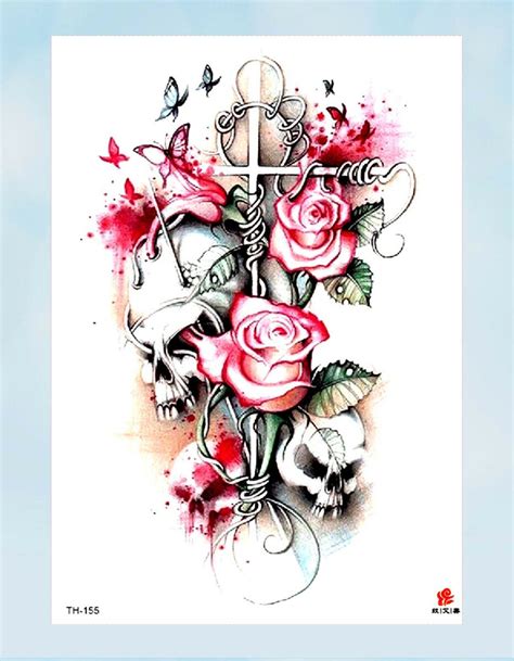 Cross And Rose Tattoo Designs For Women