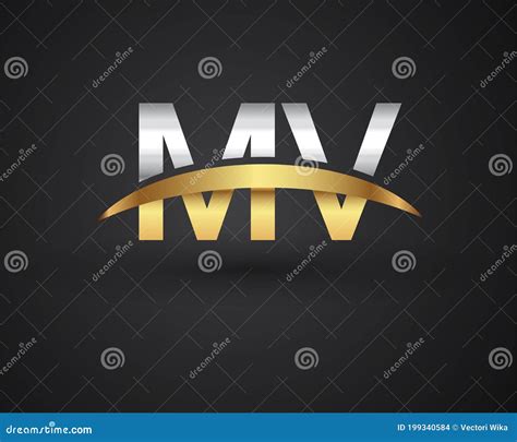 Mv Initial Logo Company Name Colored Gold And Silver Swoosh Design