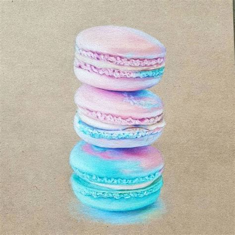 Colourful Macarons Drawing With Coloured Pencils