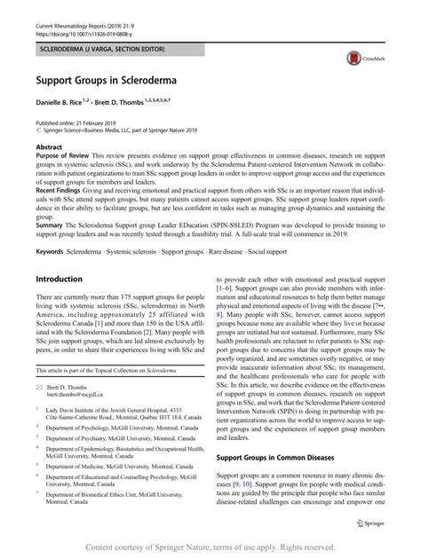 Support Groups In Scleroderma Request Pdf