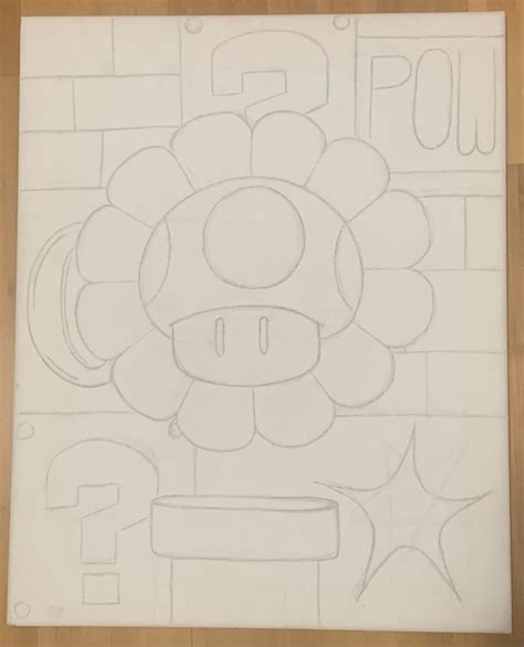 Mario Mushroom X Flower Sketch Doodle Art Designs Cute Canvas