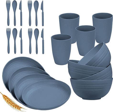 Wheat Straw Dinnerware Sets For 4 Lightweight Unbreakable Dishes