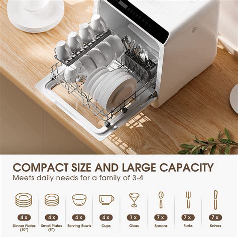 Portable Countertop Dishwashers, NOVETE Compact Dishwashers with 5 L Built-in Water Tank & Inlet ...