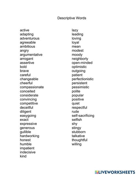 Oc2 L06 Descriptive Words Worksheet Live Worksheets