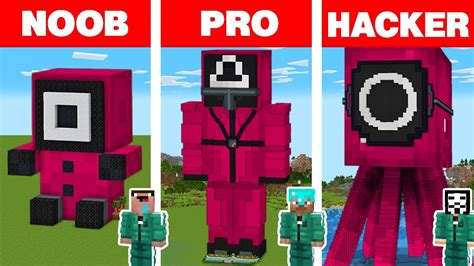 Minecraft Noob Vs Pro Vs Hacker Squid Game Statue House Build