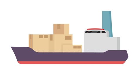 Cargo Vessel With Cardboard Boxes Semi Flat Color Vector Object