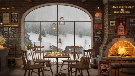 Winter Day At Cozy Coffee Shop Ambience Jazz Instrumental Music For