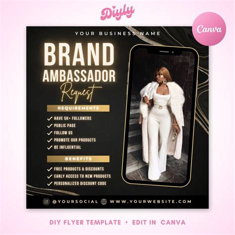 Brand Ambassador Flyer Diy Gold Editable Instagram Template Social Media Influencer Beauty