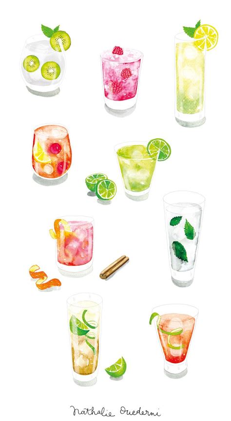 Watercolor Cocktails Food Illustration — Nathalie Ouederni Watercolor Illustration Pattern