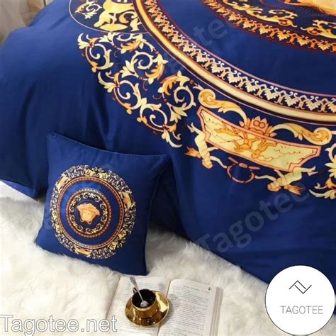 Versace Medusa Circle Baroque Pattern Navy Bedding Set Tagotee