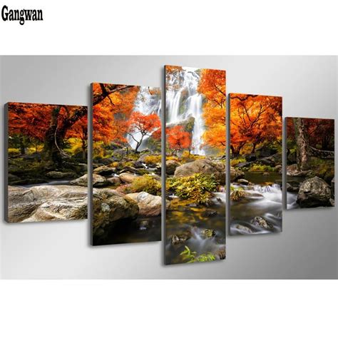 D Diy Diamond Painting Panel Herfst Natuur Meer Bos Waterval