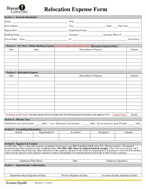 Fillable Online Relocation Expense Form Fax Email Print PdfFiller