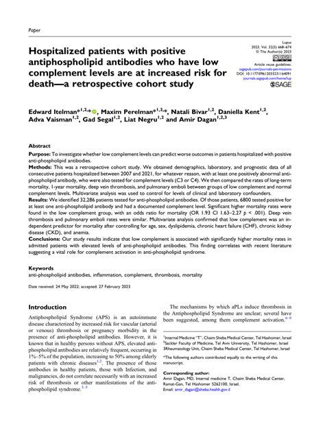 Pdf Hospitalized Patients With Positive Antiphospholipid Antibodies