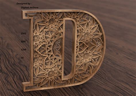 Layered Mandala Letter D Laser Cut Fileslaser Cut Cnc Router Etsy