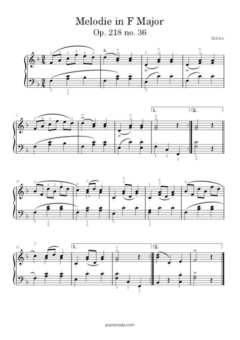 Melodie In F Major Op 218 No 36 Free Pdf Sheet Music