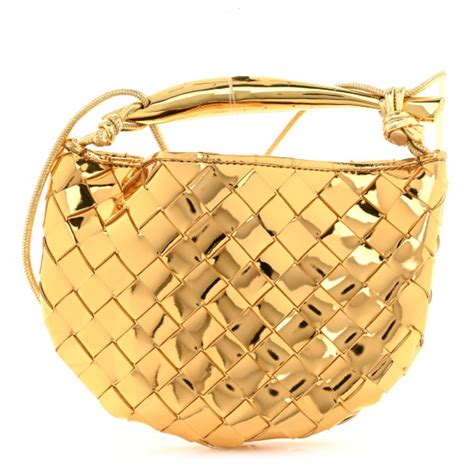 Bottega Veneta Mirror Laminated Nappa Intrecciato Mini Sardine Bag Gold