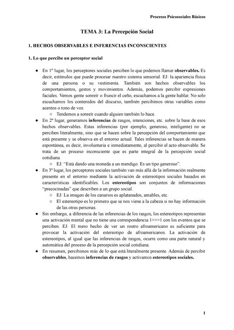 Procesos Psicosociales Básicos Tema 3 TEMA 3 La Percepción Social 1