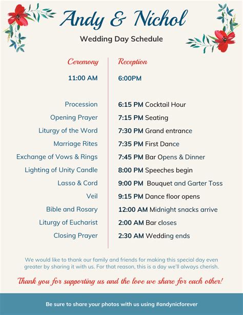 Wedding Weekend Schedule Template