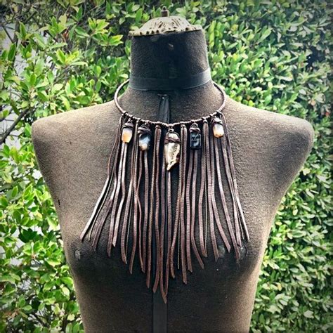 Brown Leather Necklace Bead Leather Leather Fringe Leather Jewelry