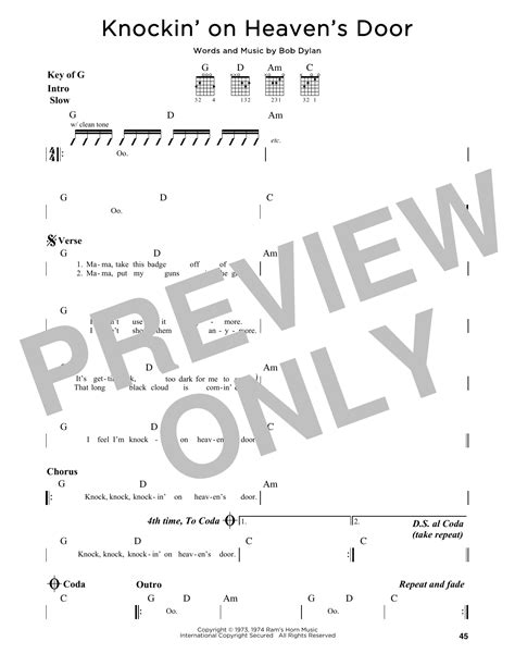 Knockin On Heaven S Door By Bob Dylan Guitar Lead Sheet Guitar