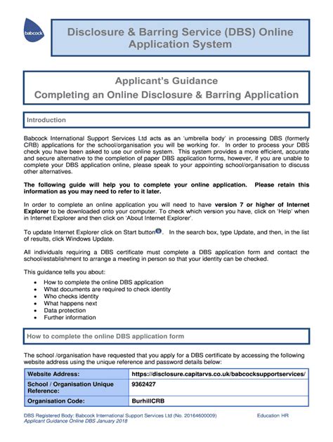 Fillable Online Disclosure And Barring Service Dbs Online Application