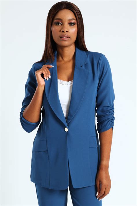 Gauged Sleeve Blazer Dark Blue Edgars