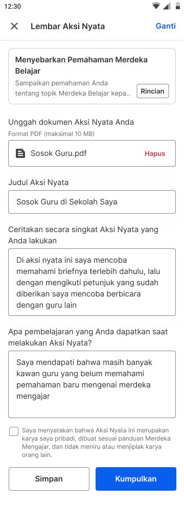 Proses Validasi Aksi Nyata Dan Unduh Sertifikat Pelatihan Mandiri