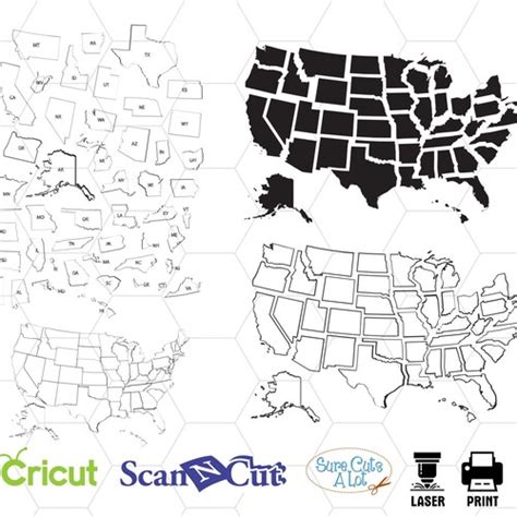 Usa Map Svg Usa State Svg Svg Cutting Files Silhouette Svg Etsy