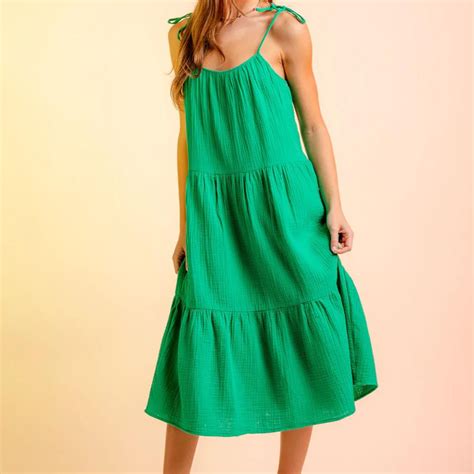 Munlar Women S Sun Dress Scoop Neck Sleeveless Green Dress Loose Fit