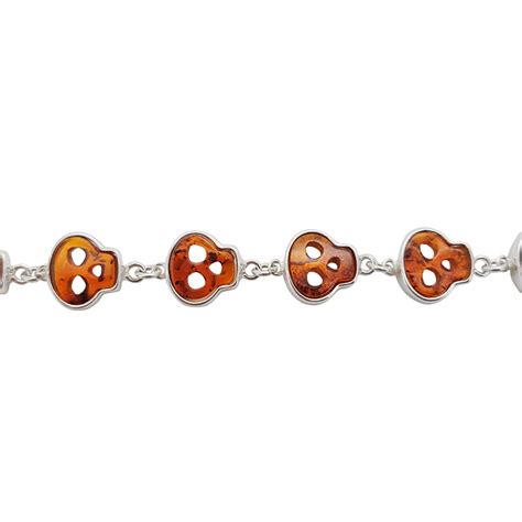 Cognac Amber Sterling Silver Skull Link Bracelet Amberman