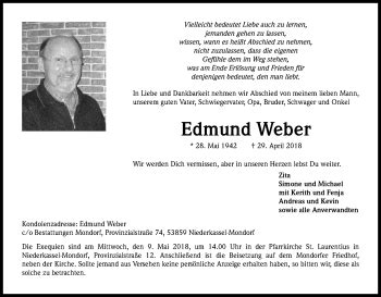 Traueranzeigen Von Edmund Weber Wirtrauern