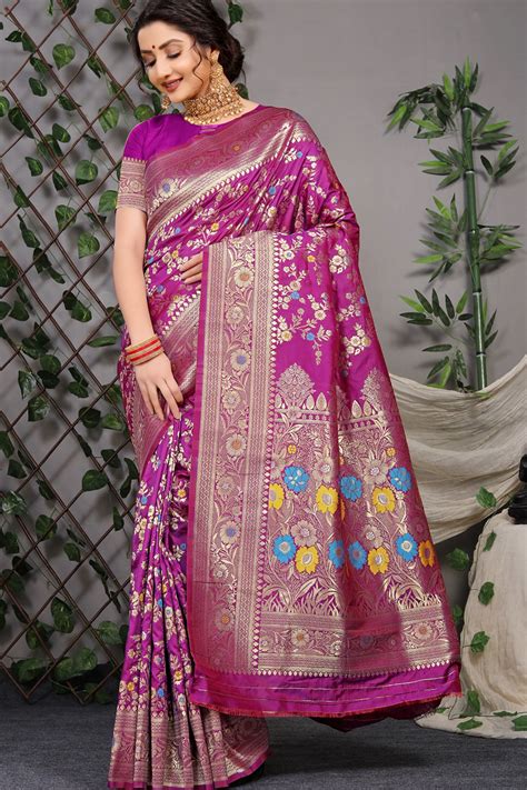 Woven Jacquard Banarasi Silk Saree In Purple Ucchal Fashion