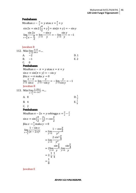 Contoh Soal Limit Fungsi Aljabar Dan Pembahasannya Doc