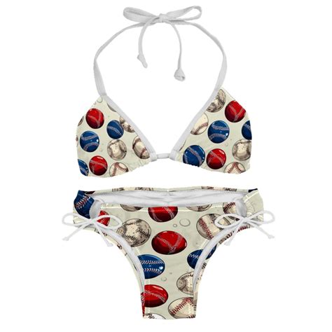 Baseball Detachable Sponge Adjustable Strap Bikini Set Two Pack Swimsuit Suit Beach Pool Party