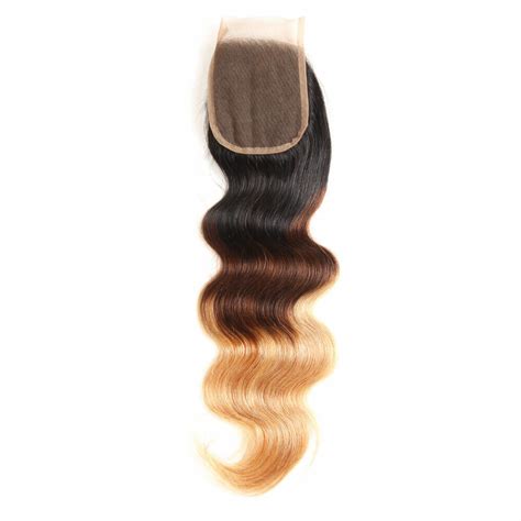 10A Ombre Body Wave Bundles With Closure Human Hair 44 Lace Closure