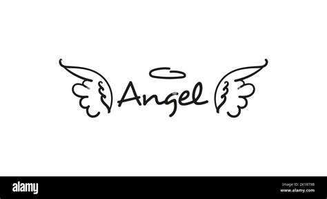 Angels Wings With Halo Hand Drawn Vector Feather Angel Handdrawn