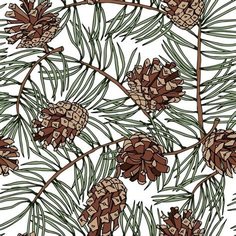 Premium Vector Seamless Pattern Of Pine Cones And Branches