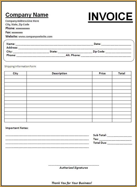 Sales Invoice Template For Word Riset